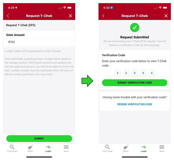 Recibir código de autorización para pago global en CoyoteGO para transportistas móviles